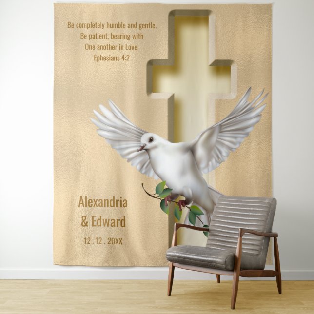Dove Cross Gold Imitate Foil Wedding Backdrop Wandteppich (Beispiel)