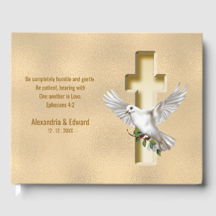 Dove Cross Gold Imitate Foil Wedding Gästebuch