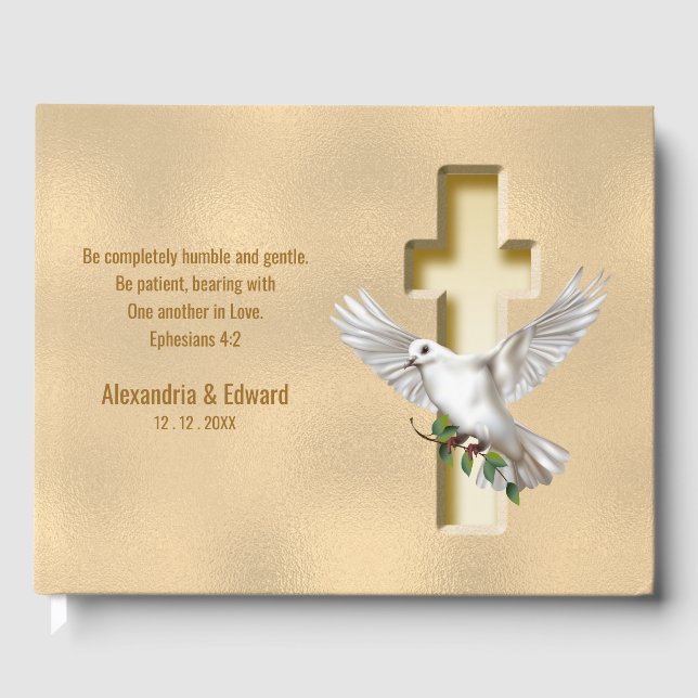 Dove Cross Gold Imitate Foil Wedding Gästebuch (Vorderseite)
