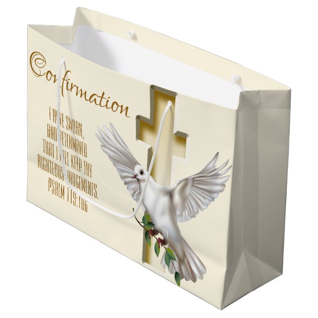 Dove Cross Große Geschenktüte (Vorderseite Schrägansicht)
