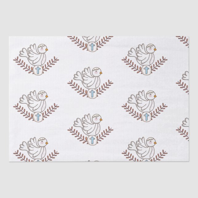 Dove Cross Religious Taufen Christening Seidenpapier (Vorderseite)