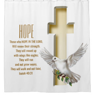 Dove Cross Scripture Verse Isaiah 40:31 Duschvorhang