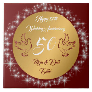 Dove Customize Happy Gold 50th Anniversary Fliese