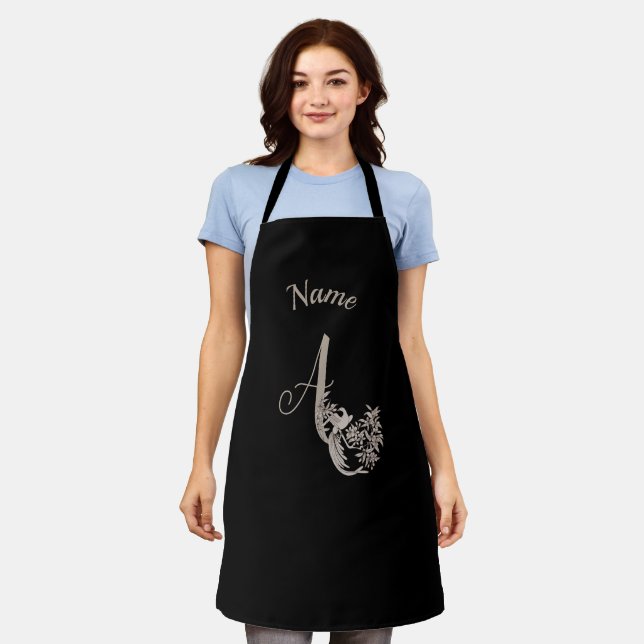 Dove Elegant Monogram Initial A Black Your Name Schürze (Getragen)