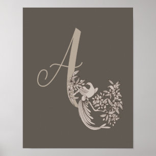 Dove Elegant Monogram Initial A Brown Poster
