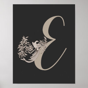 Dove Elegant Monogramm Anfangsbuchstabe E   Poster