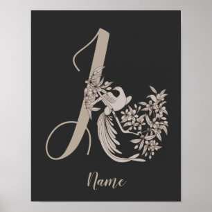 Dove Elegant Monogramm Anfangsbuchstabe J Personal Poster