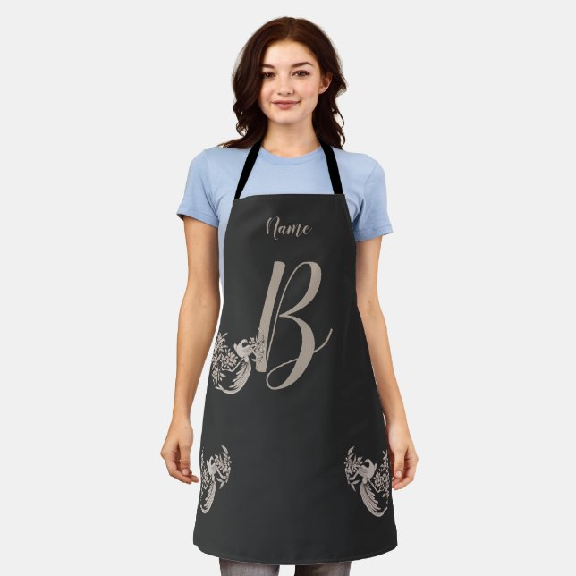 Dove Elegant Monogramm Initiale B Personalisiert Schürze (Getragen)