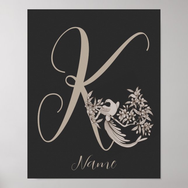Dove Elegant Monogramm Initiale K Personalisiert Poster (Vorne)