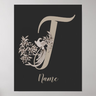 Dove Elegant Monogramm Initiale T Personalisiert Poster