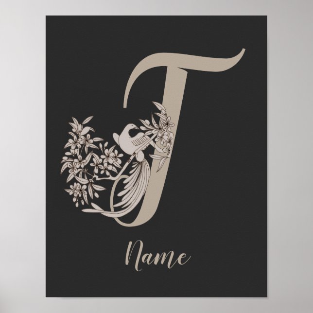 Dove Elegant Monogramm Initiale T Personalisiert Poster (Vorne)