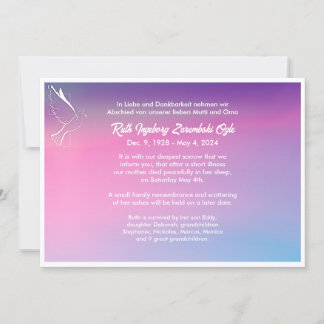 Dove European Style Death Announcement Card Ankündigung