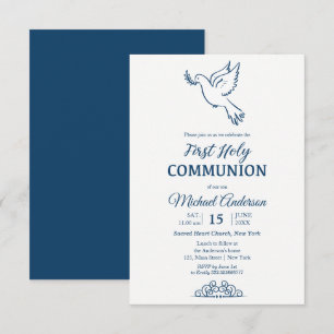 Dove First Communion Blu Elegant Einladung