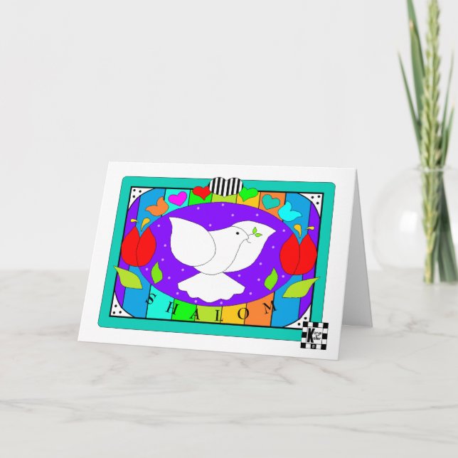 Dove Floral Shalom Grußkarte Karte (Vorderseite)