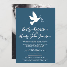 Dove gold-blau-graues einfaches Hochzeitsszenario  Folieneinladung