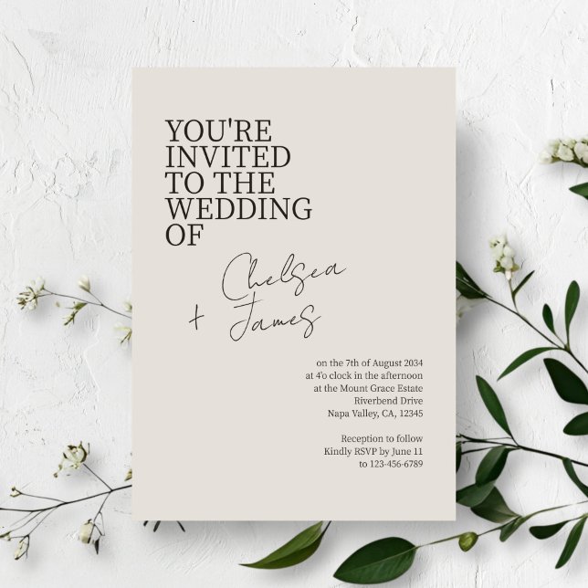 Dove Gray | Chic Script Minimalistisch Wedding Einladung (Von Creator hochgeladen)