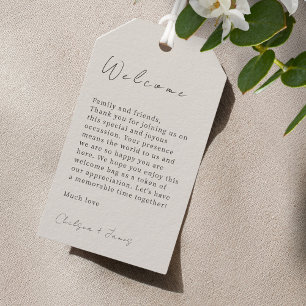 Dove Gray   Chic Script Wedding Willkommenstempel Geschenkanhänger