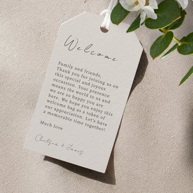 Dove Gray | Chic Script Wedding Willkommenstempel Geschenkanhänger (Von Creator hochgeladen)