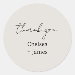 Dove Gray   Chic Simple Script Danke Hochzeit Runder Aufkleber