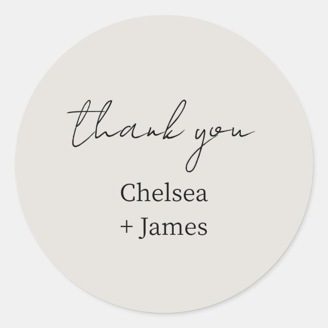 Dove Gray | Chic Simple Script Danke Hochzeit Runder Aufkleber (Vorderseite)