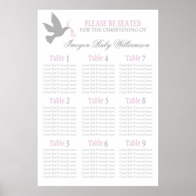Dove grey pink event seating table plan 1-9 poster (Vorne)