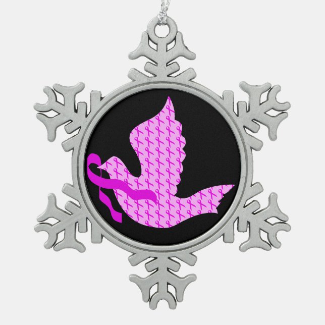Dove of Hope Pink Ribbon - Brustkrebs Schneeflocken Zinn-Ornament (Vorderseite)