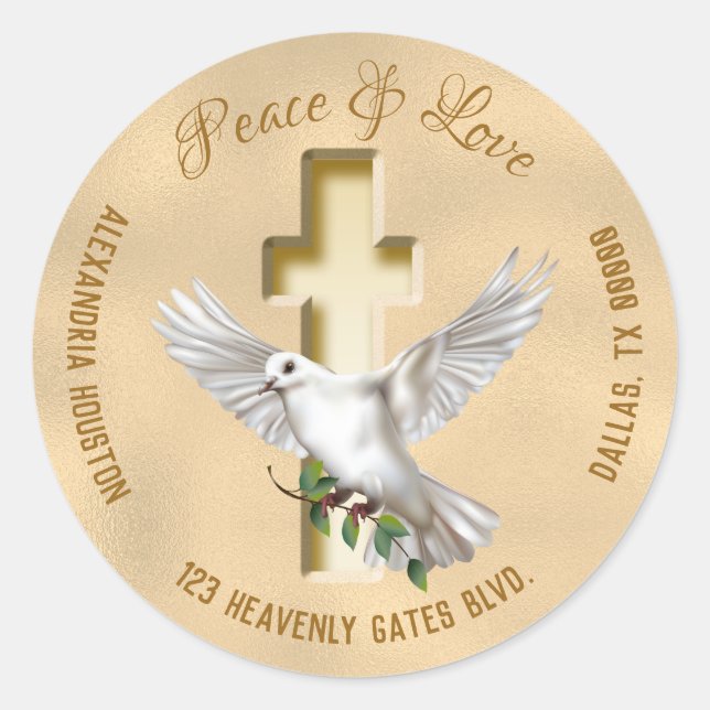 Dove of Peace Personalisiert Address Runder Aufkleber (Vorderseite)