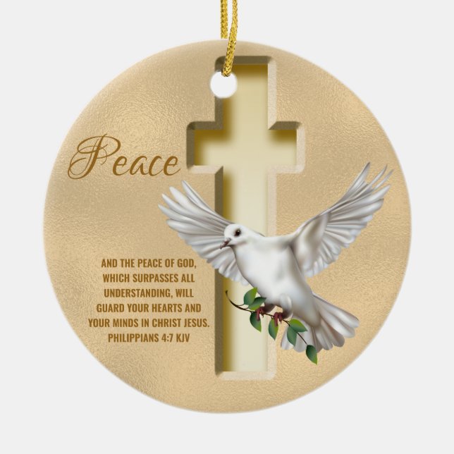 Dove of Peace Personalisiert Scripture Verse Keramik Ornament (Vorne)
