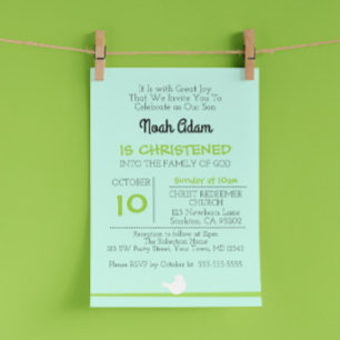 Dove on Branch Blue Christening Invitation
