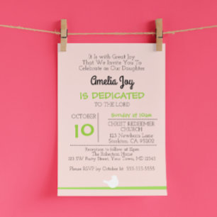 Dove on Branch Pink Dedication Invitation