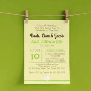 Dove on Branch Yellow Dedication Invitation