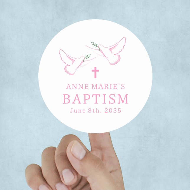 Dove Pink Girl Taufe Runder Aufkleber (Dove Pink Girl Baptism Classic Round Sticker
)
