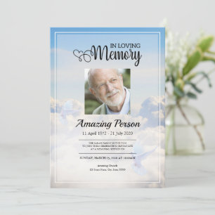 Dove & sky Funérailles ordre de service Invitation