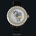 Dove, Tallit und Menorah Watch Armbanduhr<br><div class="desc">Diese beeindruckende Kristall-Uhr zeigt unser wunderschönes Design mit dem Magen David,  Dave,  Tallit & Menorah.</div>