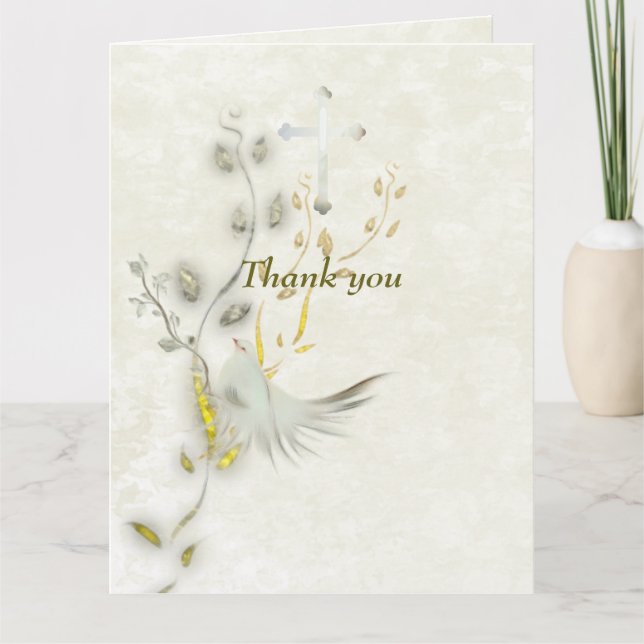 Dove und goldene Blätter gefaltet danke Karte (Vorderseite)