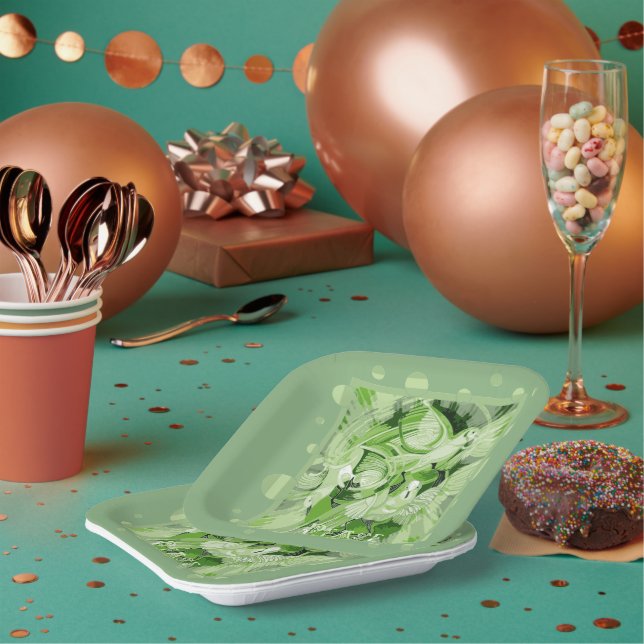 Dove With Celtic Peace Text In Green Tones Pappteller (Multi)