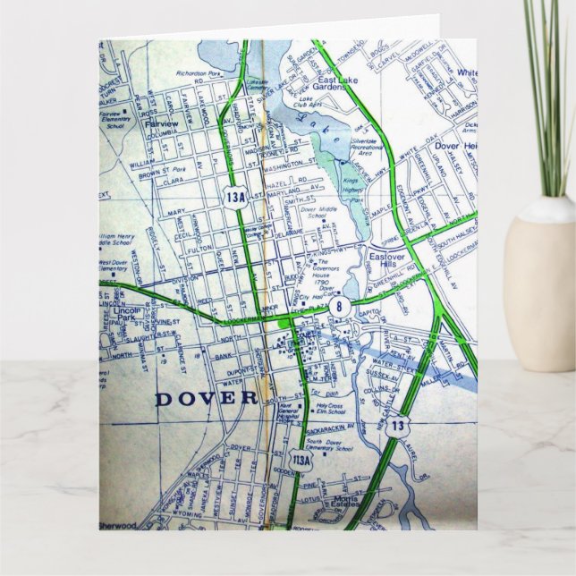 Dover, DE Vintag Map Karte (Vorderseite)