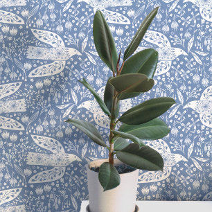 Doves and Blume White on Dusty Blue Bird Art Tapete