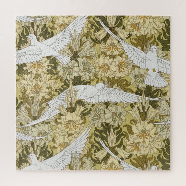 Doves and Lilies, Floral & Birds Art Nouveau (Vertikal)