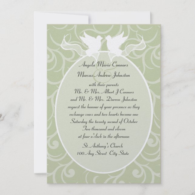 Doves and Ribbon/ Hochzeit Einladung (Vorderseite)