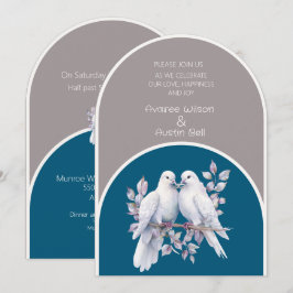 Doves and Rings Light Gray and Ocean Blue Arches Einladung