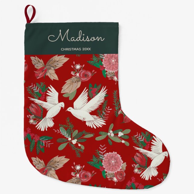 Doves Blumenweihnachtszeit Großer Weihnachtsstrumpf (Vorderseite)