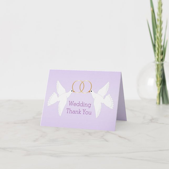 Doves Design Lilac Colored Wedding Dankeskarte (Vorderseite)