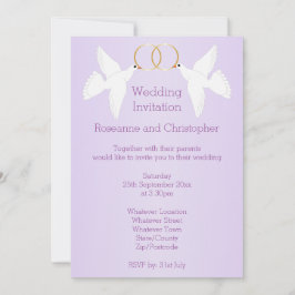 Doves Design Lilac Colored Wedding Einladung