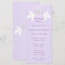 Doves Design Lilac Colored Wedding Menükarte