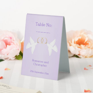 Doves Design Lilac Colored Wedding Tischaufsteller