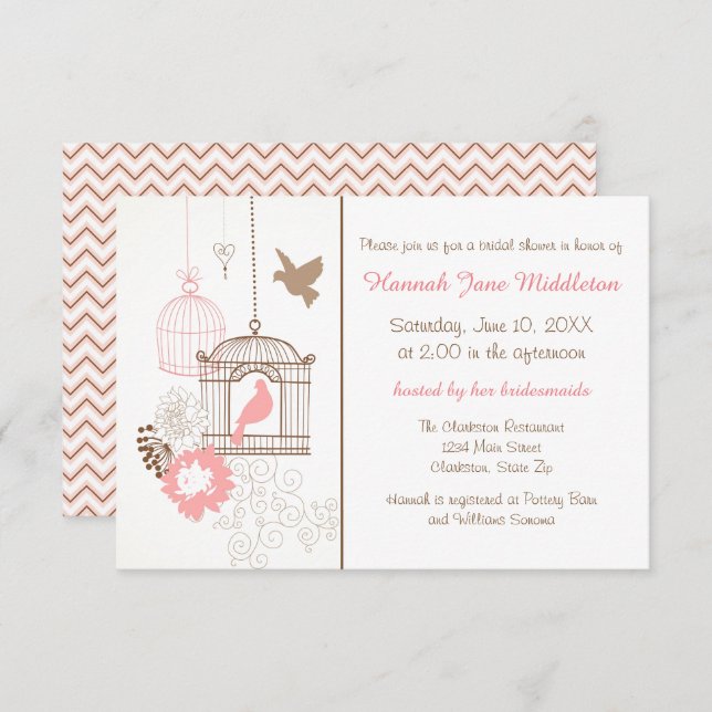 Doves et cages - Invitation de douche nuptiale 3x5 (Devant / Derrière)