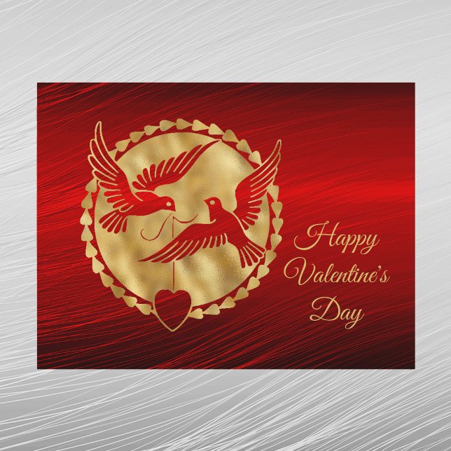 Doves Gold Red Heart Valentine Feiertagspostkarte (Von Creator hochgeladen)