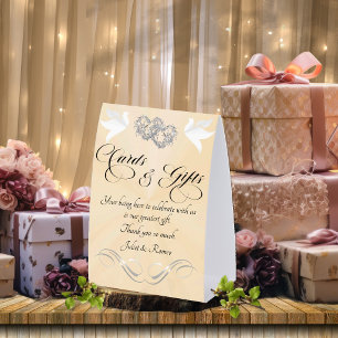 Doves & Hearts Cards & Gifts - Pfirsich Perle/Silb Tischaufsteller