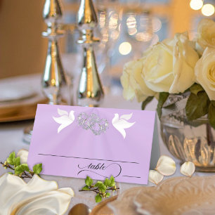 Doves & Hearts - Lavendel-Perle/Silber Platzkarte